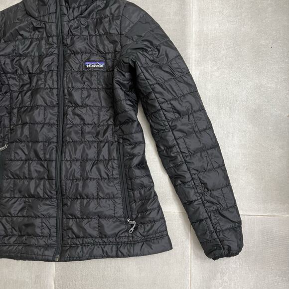 Patagonia Jacket Women’s XS Black Full Zip Puffer Hooded Outdoor Hiking - Picture 5 of 8